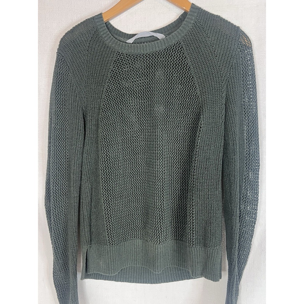 Women's Size Medium Athleta Pullover Sweater Dark Green Open Knit Long Sleeve - Picture 5 of 8